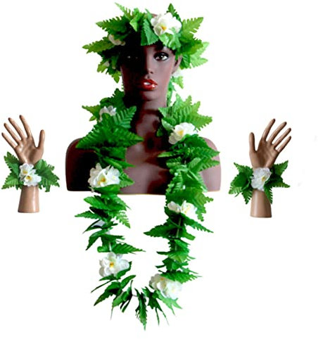 HOOTNEE 4-teiliges Hawaii-Girlande-Set Mit Künstlichen Blumen Blättern Stirnband Halskette Und Armbändern Für Tropische Strand-Luau-Party