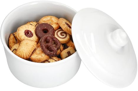 MamboCat Anna Boîte à biscuits avec couvercle I 960 ml I Boîte à biscuits ronde blanche I Boîte de conservation en porcelaine pour pâtisseries, chocolats et biscuits I Rangement élégant pour le