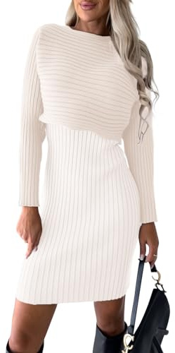 Saymany Damen Strickkleid Zweiteiliger Anzug Pullover Oberteil und Kleid Bodycon 2 Stück Set Sweater Midikleid Pullikleid Gestrickt Kleid Set Elegant Sweater Kleid Warm Tunika Minikleid Partykleid