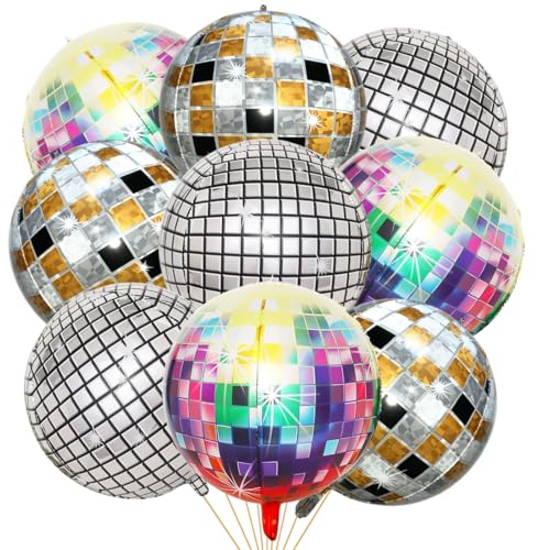Bluelves 9 pcs Nachtclubballons, 22 Zoll 4D, Folienallons, mehrfarbige Nachtclub-Ballons, Party-Thema, Geburtstag, Mitzwah Party, Abschluss, Retro-70er Jahre 80er Jahre, 90er 90er Jahre Dekoration