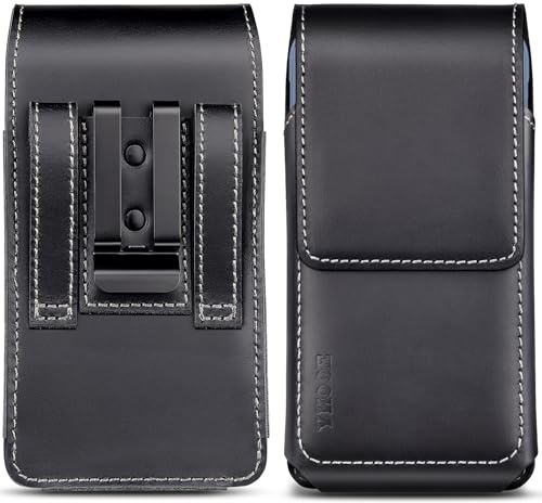 ykooe Leder Handytasche | Gürteltasche mit Gürtelclip für iPhone 17 16 15 14 13 12 11 & Pro Handy, L - Schwarz
