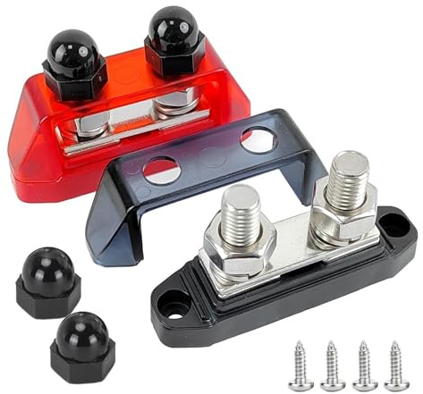 2 Stück DC Sammelschiene 12V- 48V, 250A Verteilerblock, Rot + Schwarz Stromverteiler, M10 Bolzen Batterie Busbar, für Automobil RV Solar Marine Boot LKW
