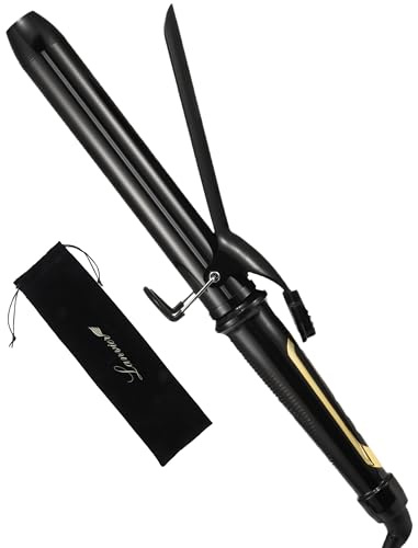 LANVIER 1.25 Inch Curling Iron, Extra Long Barrel 1 1/4 Inch Curling Iron for Long Hair up to 450F, Worldwide Dual Voltage Hair Curler for Traveling, Hair Waving Style Tool Black
