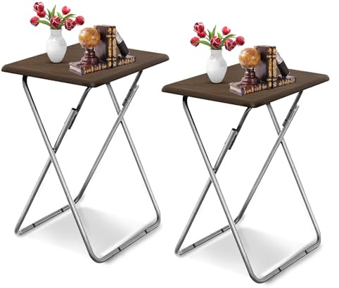 Garden 4 you Folding TV Tray Table on Bed & Sofa,TV Dinner Tray with Sturdy MDF,25In Portable Table with No Assembly Required （Walnut,2PC）