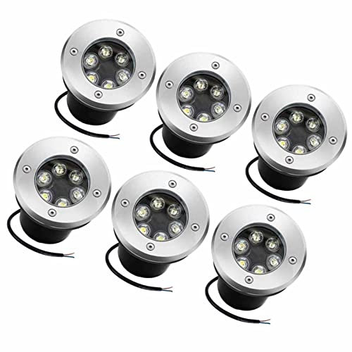 6 luci interrate per esterni - Luci paesaggistiche a LED da terra, Illuminazione paesaggistica a fontana impermeabile IP67, Faretto da incasso a pavimento 6W, Lampada da terra esterna ad alta luminos