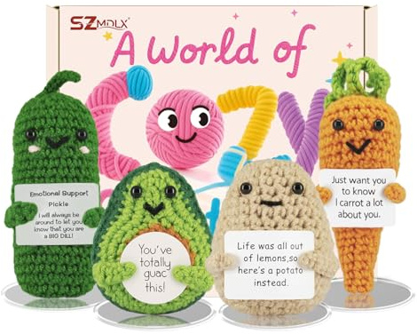 SZMDLX 4Pcs Emotional Support Potato, Pocket Hug Crochet Gift Set - Handmade Positive Dolls for Women, Worry Dolls Good Luck Motivational Gifts for Birthday, work,Christmas, Teachers