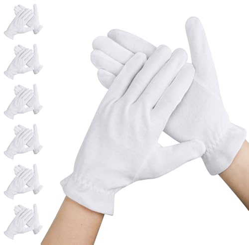 Segbeauty Gants Blancs, 6 Paires Gants Coton Dermatologique, Gants Blancs Homme, Gant Coton Blanc Eczema Lavables, Gants Hydratants pour la Nuit et le Coucher (Xl)