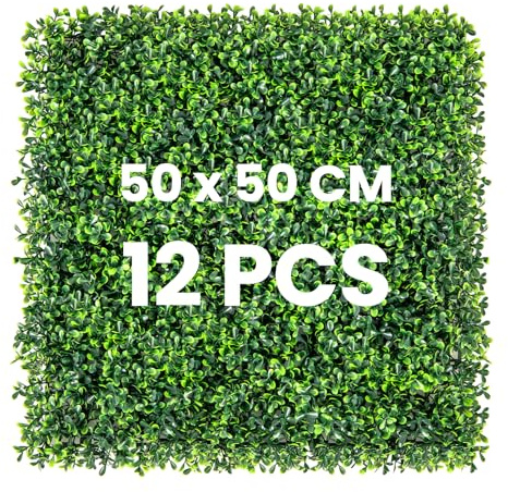 COSTWAY Pianta Finta 50 x 50 cm 12 Pezzi, Pannelli da Parete in Erba Artificiale, Pannelli in PE, Recinzione di Privacy da Interno ed Esterno per Giardino, Cortile e Salotto