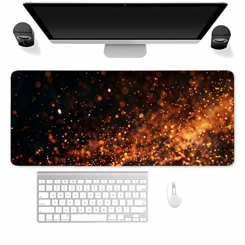 Gaming Mauspad XXL Schwarz Orange Mousepad 1500x800x2mm Verlängertes groß Mauspad mit vernähten Kanten Waschbares Tischunterlage für Büro, Zuhause, Tastatur