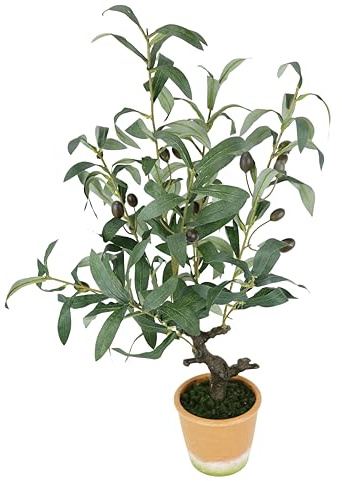 Künstlicher Olivenbaum mit schwarzen Früchten 57cm Olive Mediterrane Kunstpflanze Ölbaum Grünpflanze Kunstbaum Dekobaum Dekopflanze Baum Bäume Pflanzen Toskana Topfpflanze Südländische Deko, 57cm