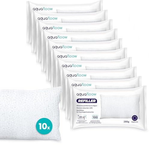 Aquafloow Sacchetti di Ricarica per Deumidificatore | Contro Condensa, Muffa e Cattivi Odori, per Ambienti Fino a 20 m² | Ideale per Cucina, Bagno, Ufficio, Auto (10, 280g)