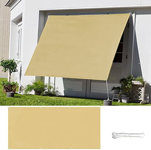 Premium Sun Shade Sail 9x10M Square Polyester Protects from Weather and UV Rays Ideal for Pergolas Patios Backyards Balconies and Gardens Attached for Easy Installation Stylish Beige 22440