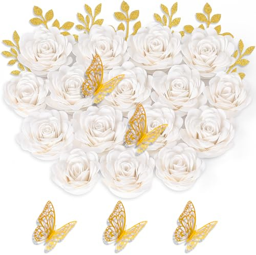 Mverse Paper Flowers for Graduation Cap Decoration Kit, Small Roses Flores for Crafts, 3D Flores for Shadow Box Projects