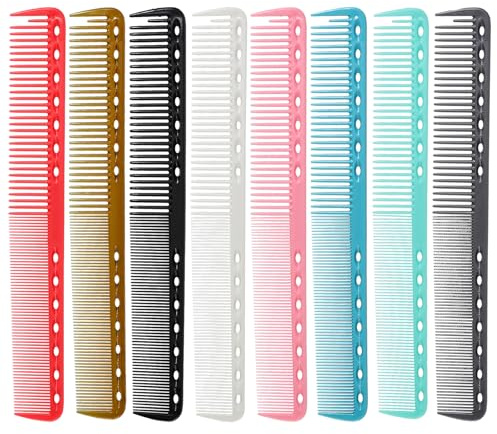 8 PCS Hair Cutting Comb, Professional Carbon Combs for Hair Stylist, Multi-Function, Suitable for Salon Men and Women Haircut (Multiple Colors)