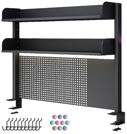 JXYQ Verstellbare Klemme am Schreibtischregal mit Ablagefach aus Metall und Haken. Ordnen Sie Ihr Schreibtischzubehör mit Stil!