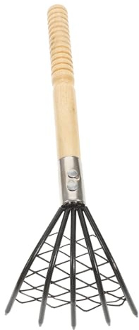ifundom 1pezzi Rastrello Per Clams in Acciaio Inossidabile Con Manico in Legno Allungato e Rete Integrata Strumento Robusto Per Scavo e Raccolta Di Frutti Di Mare Sulla Spiaggia Nero