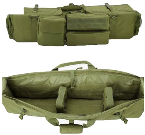 Gewehrtasche 2 langwaffen, Lange Jagdtasche, Weich Gepolsterter Gewehrkoffer mit Doppelfach & 3 Große Zubehör Beutel zum Schießen Wargame-Jagd(Green)