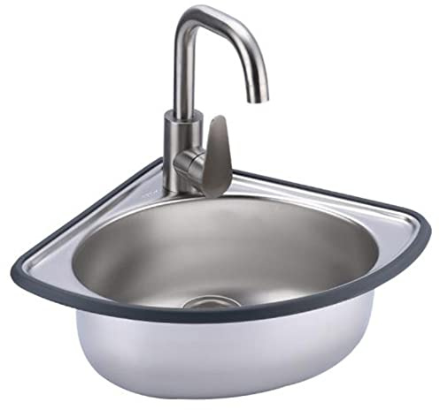 Edelstahl-Einzelspülbecken, Wandmontiertes Dreieckwaschbecken Küchenspülbecken Kleines Eckwaschbecken Geeignet für Küche, Bad, Schlafzimmer, Wohnmobil 5 Arten von Paketen/Silber/B2