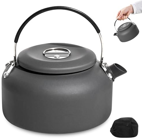PORFOYO Wasserkessel 1,4 L Camping Wasserkocher, Tragbare Campingkessel Teekessel Tee-Kaffeekanne Kochkesssel Mit Anti Heißgriff, Für Indoor, Outdoor, Camping, Picknick, Wandern, Schwarz