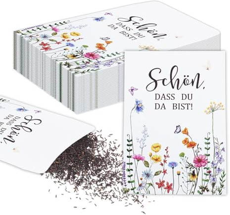 Glamifyr 50 Stück Schön DASS du da bist Samentüten,Samentütchen,Blumensamen Geschenktüten,Saatgut Aufbewahrung,Samenpakete Papiertüten,Gastgeschenke Hochzeit,für Münzen Perlen Samenumschlag(7x10cm)