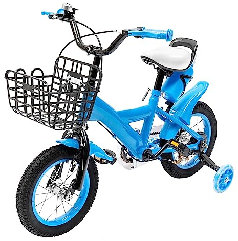 MEHOOSPVN 12 Inch Children's Bicycle Kids Bike Kids 2-5 Year Olds, Carbon Steel Beginner Bike Height Adjustable Kids Cycle with Training Wheels and Water Bottle Fenders with Stabilisers, Girls Boys