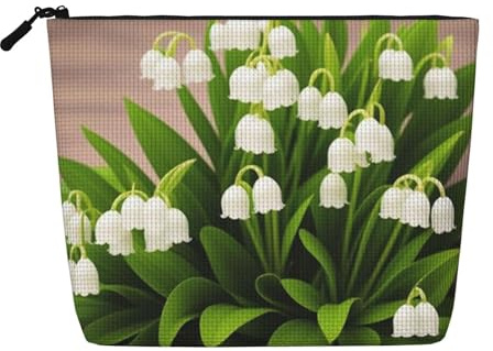 Lily of The Valley Flower Print, Cosmetic Bag Imitation Linen Makeup Bag Portable Travel Toiletry Bag