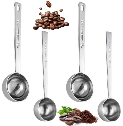 4 Kaffeelöffel Edelstahl, Messlöffel Zum Portionieren, Kaffeelöffel Portionierer Mit, Praktische Scooper für Kaffee Und Tee, Robust Und Langlebig, für Küche Und Café Tee, Kaffeesatz, Bohnen, Gewürze