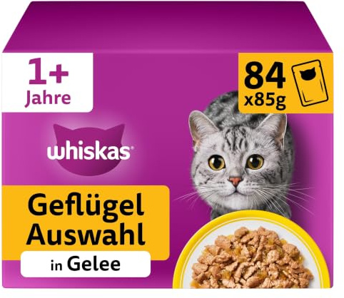WHISKAS Våtfoder i gelé för katter 84 x 85 g fjäderfäurval