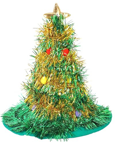 Cabilock Beleuchtete Weihnachtsmütze aus Vliesstoff in Baumform Festliche Weihnachtsmütze mit LED Lichtern Unisex für Weihnachtsfeiern und Kostümpartys