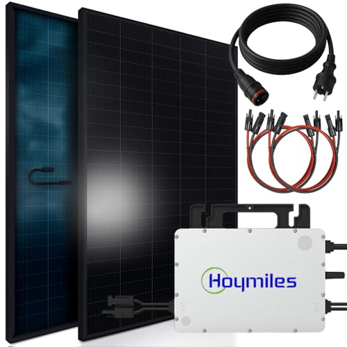 SUNNIVA® 920W Balkonkraftwerk BIFAZIAL FULLBLACK komplett Steckdose HOYMILES 800W Wechselrichter, PV Solaranlage, 2x 460W Glas-Glas Solarmodule, inkl. 5m Kabel, Bluetooth WIFI, Komplettset