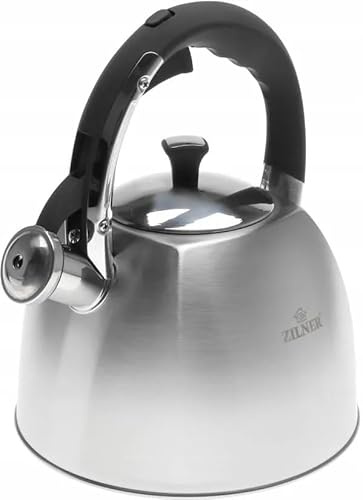 ZILNER Wasserkessel Induktion Gasherd, Edelstahl, mit Pfeife, 3 L, Silber | Teekessel für alle Herdarten, Edelstahl-Pfeifkessel mit Deckel, Induktion, Gas, Ceran, Halogen