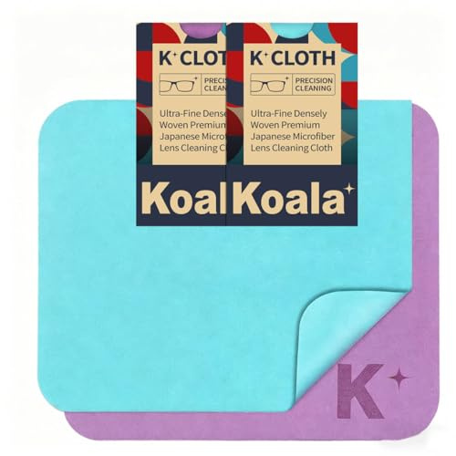 Koala rengöringsduk för glas | rengöringsdukar för glasögon | Glasögonlinsrengöring | glasögon, kamera, skärmrengöring | blå och lila (förpackning med 2)