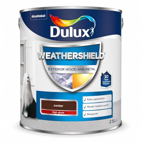 DRW Conker Weathershield Exterior Gloss Paint 2.5L | Exterior Wood and Metal Paint | One Coat High Shine Weatherproof Finish | Durable Outdoor Paint for Doors Gates Railings