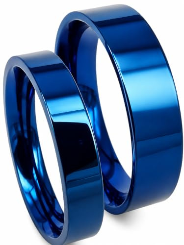 Everstone Trauring Paar Ringe Verlobungsringe Titan Blau Poliert Ring s Größe: 47-76