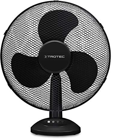 TROTEC Ventilador de Mesa TVE 18, 50 W, Oscilación Automática de 80°, 3 Velocidades, Base de Apoyo Estable y Antideslizante, Asa de Transporte, Portátil, Silencioso, Oficina, Hogar, Negro