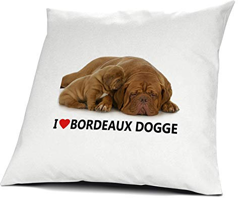 printplanet® Kopfkissen Bordeaux Dogge, Kissen mit Füllung I Love Bordeaux Dogge, 40 cm, 100% Baumwolle