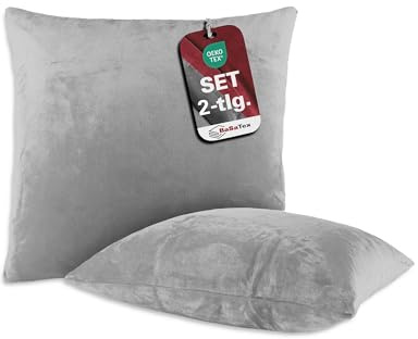 BaSaTex Plüsch Kissenbezug, 2er Pack, 50x50 cm, Grau | Winter Plüsch, Kuschelig Weich, Öko_Tex Zertifiziert, Cashmere-Touch