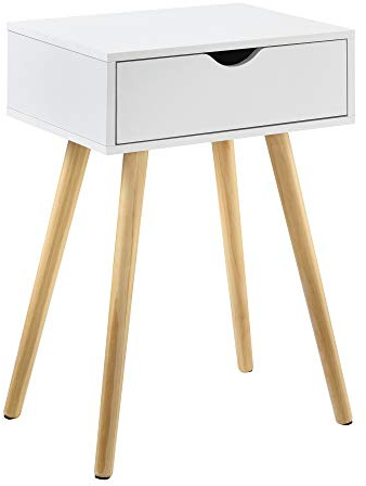 [en.casa] Beistelltisch 'Sörby' mit Schublade Weiß Retro 60x40x30 cm Kommode Nachttisch Schubladentisch Nachtschrank Nachtkommode Ablage
