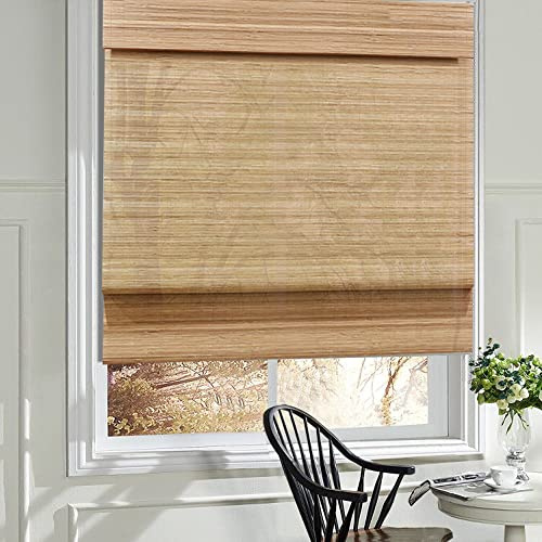 LANTIME Wood Window Roman Shades, Lined Blackout Bamboo Roman Shades Blinds, Easy Installation for Home and Garden, Pattern 6