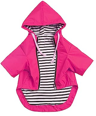 MOREZI Wind&Wasserdicht Hunderegenmantel mit Beinschutz & Fest Kapuze - Leichtes Outdoor - Für kleine/mittlere Hunderassen - Reißverschluss, Verstellbarer Kordelzug, Pink, XXL