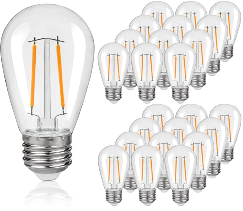 RuiAoTD 25Pack S14 LED Replacement Light Bulbs, Shatterproof Outdoor String Plastic Light Bulbs, 2W Equivalent 20W, E26 Base, 2200K Warm White LED Vintage Light Bulbs, Non-Dimmable