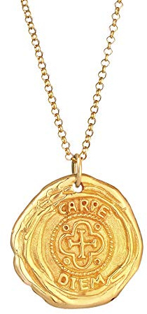 Kuzzoi Herren Silber-Halskette mit Münze Anhänger Rund (25 mm), Halskette für den Mann in 925 Sterling Silber vergoldet, Goldene Kette mit antiken Coin, Herrenkette Vintage Anhänger handgefertigt