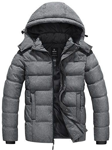 wantdo Men's Hooded Parka Warm Puffer Jacket Thicken Winter Coat (Heather Gray, Large)