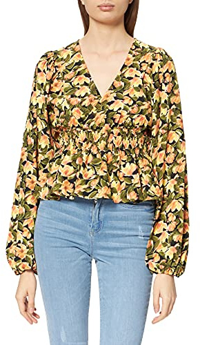 NA-KD Mujer smocked waist blouse, orange flower, EU 38