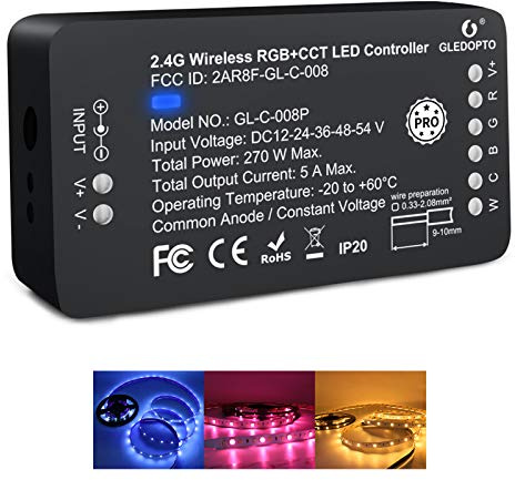 GLEDOPTO ZigBee 3.0 LED Controller Pro RGBCCT RGBW Strip Controller Smart APP Sprachsteuerung Funktioniert mit Amazon Echo Plus RF（Wide Voltage DC12V-24-36-48-54V）