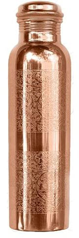OSNICA Reise-Kupfer-Wasserflasche 100% reine Kupfer-Wasserflasche, fugenfrei, auslaufsicher - Ayurveda Gesundheitsvorteile, stilvolle Kupferflasche 900 ml (Design 10)