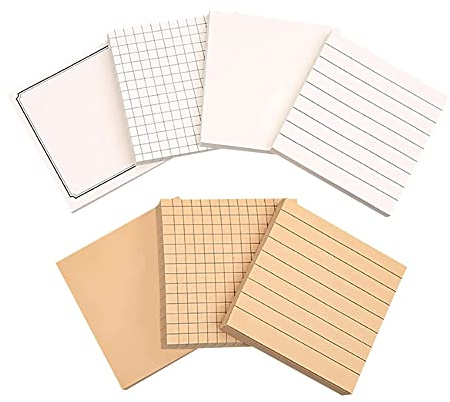 7 Stück Kreative Haftnotizen, 560 Blatt Selbstklebende Notizzettel, Weiße Haftnotizen, Selbstklebende Haftnotizen, Abnehmbar, Horizontale Linien, Raster und Leere Stile, für Büro, Zuhause, Schule