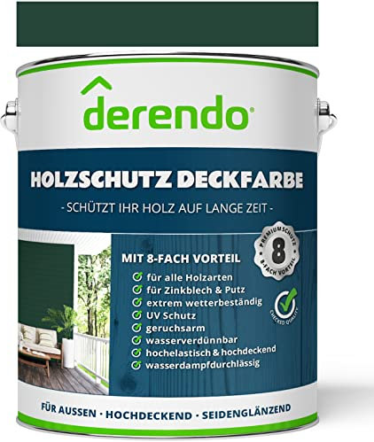 derendo Holzfarbe moosgrün dunkelgrün Holzfarbe außen wetterfest Wetterschutzfarbe holz 750ml RAL 6005 seidenglänzend Holzlack grün Außenbereich Holzschutzlasur hohe Deckkraft
