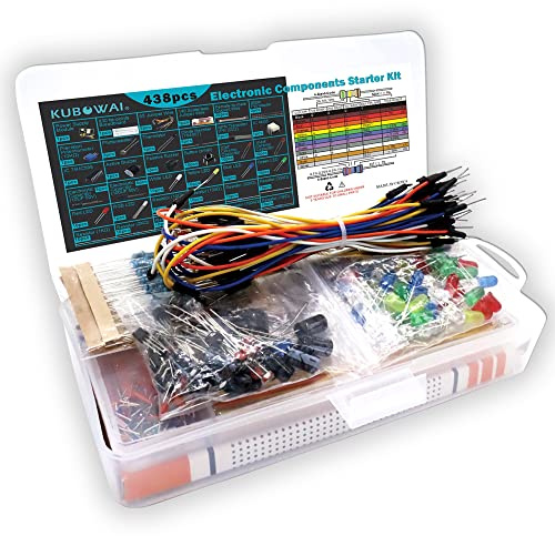 KUBOWAI Starter kit für Elektronische Komponenten für Anfänger mit Breadboard, Potentiometer Leistungsmodul Widerstandskondensator Lernkit, kompatibel mit Arduino, UNO R3, Raspberry Pi