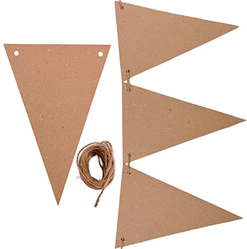 BCreativetolearn 25 Kraft Card Bunting Flags With Jute String - Make Your Own Bunting Decorations & Birthday Party Banners 21x14cm Triangle Flags 640cm Jute String Recycled